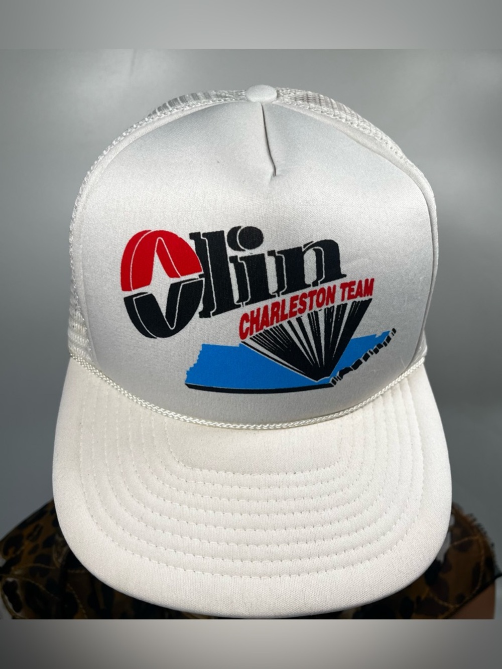 Vintage OLIN Corp Charleston - Mesh Snapback Trucker Hat Cap RARE white vintage